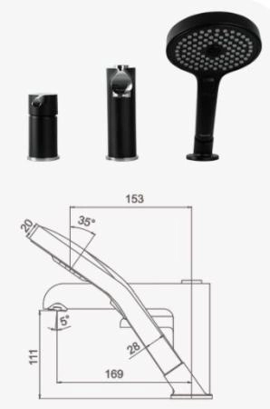 Смеситель Gappo G1103-6 на борт ванны на 3 отверстия чёрный/хром