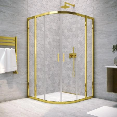 Душевой уголок Vegas-glass ZS TUR NOVO 120 09 01, профиль золото глянцевое, стекло прозрачное