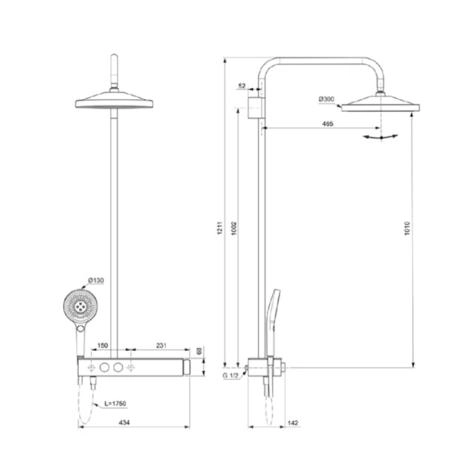 Ideal Standard CERATHERM SOLOS Душ. система с термостатом Cool body, с верхним душем d300 мм, ручной душ - 3 режима, шланг: 1750 мм, стекл. полка, цве