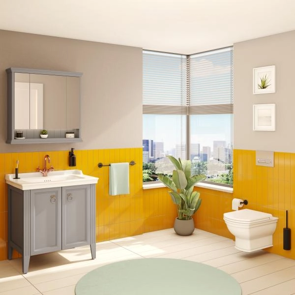 Зеркальный шкаф VitrA Valarte  62232 80 см матовый серый с подвесткой