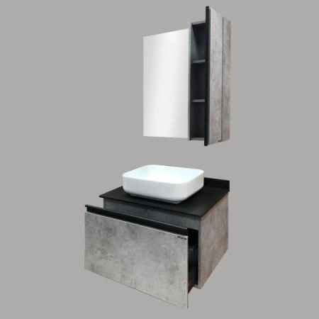 Тумба с раковиной Comforty Эдинбург-75 бетон светлый с черной столешницей