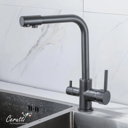 Cмеситель для кухни Ceruttispa Лаура GR (LAURA GR) из нержавеющей стали, цвет серый матовый