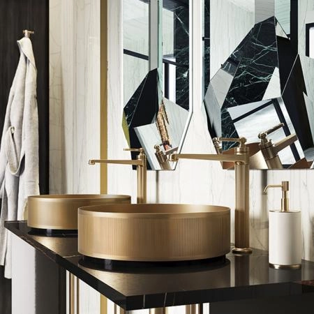 Gessi Venti20 Смеситель для раковины на 1 отверстие, однорычажный, высокий, в комплекте с донным клапаном, цвет: Brass PVD