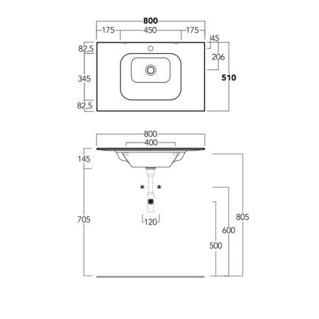 SIMAS WAVE Раковина на столешницу 80x50xh14,5 см, с 1 отв под смеситель,цвет белый