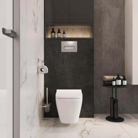 Инсталляция с унитазом VitrA Integra Square  9856B003-7207 комплект 4 в 1 с сиденьем микролифт безободковый цвет клавиши глянцевый хром
