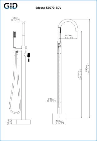 Напольный смеситель Edessa L070-GM-SDV Вороненая сталь (Gun metal)