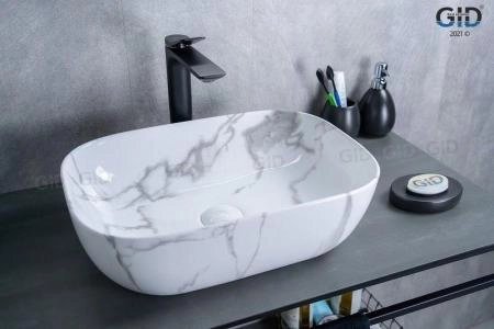 Раковина Gid Mnc333C 46x33 на столешницу камень глянцевая