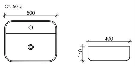 Умывальник чаша накладная прямоугольная Element 500x400x140мм