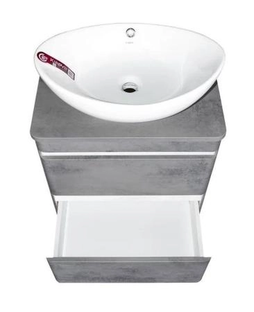 Тумба Style Line Elfante Атлантика 60 подвесная, Люкс бетон темный, (2 ящ.), со столешницей МДФ, PLUS