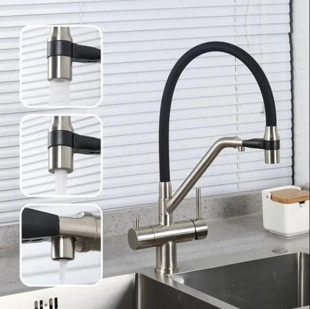 Смеситель Gappo G4398-85 для кухни с гибким изливом сатин/черный