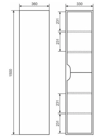 Шкаф-пенал для ванной Uperwood Modul, подвесной, с дверцами, глянцевый, белый