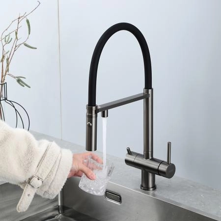 Смеситель GAPPO G4397-89 для кухни с гибким изливом и подключением фильтра, оружейная сталь