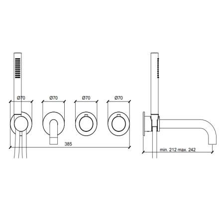 Almar Modular Смеситель для ванны, настенный, термостатический, цвет: Gold Polished PVD