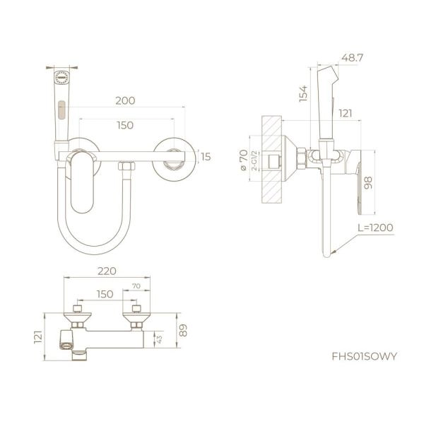 Гигиенический душ KNOTLOR DEW FHS01S0WY, со смесителем белый