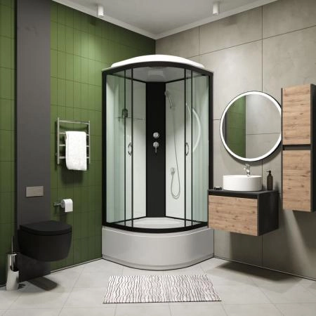 Душевая кабина Niagara Classic NG-6707-14 (800х800х2150) высокий поддон(38см) стекло ПРОЗРАЧНОЕ черные профиля
