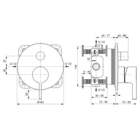 Ideal Standard Joy смеситель для душа, встраиваемый, для монтажа с комплектом EASY-BOX A1000NU, цвет: PVD Magnetic Grey