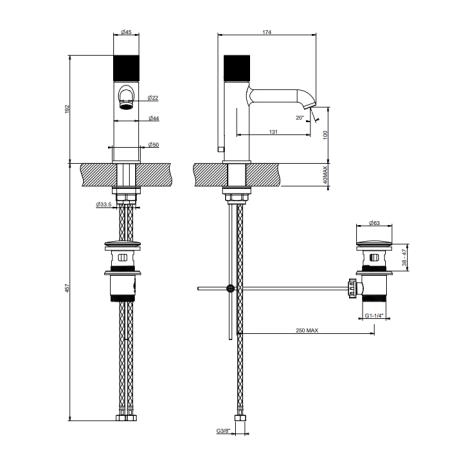 Gessi Habito Diamantato Смеситель для раковины, 1 отв., с донным клапаном, цвет: Black Metal Brushed PVD