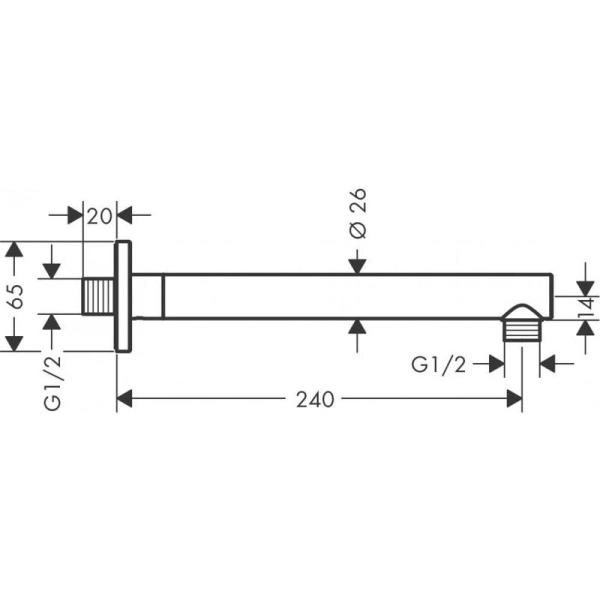 Hansgrohe 26405000 Vernis Shape Боковой кронштейн 240 мм, розетка квадрат, хром