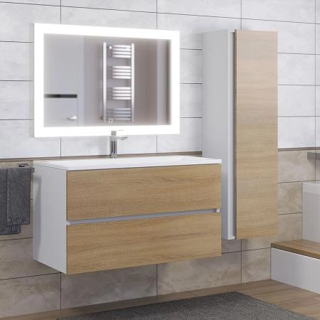 Тумба под раковину для ванной Uperwood Barsa 90 см, подвесная, белая/дуб сонома