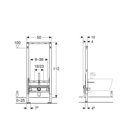 Geberit Duofix Инсталляция для биде, 112 см, универсальная: 50x10см