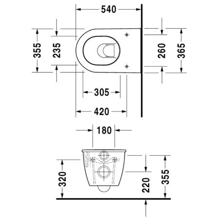 Duravit Darling New Унитаз 37x54см., подвесной, вертикальный выпуск, Durafix, цвет: белый