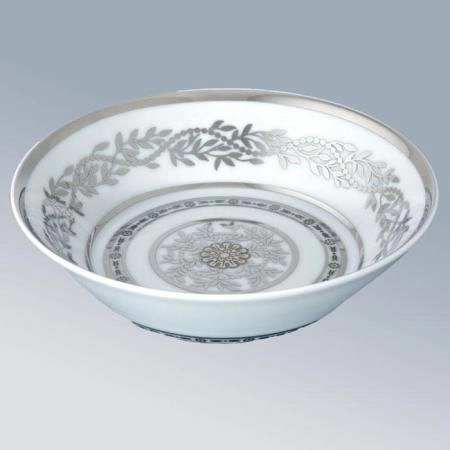 THG MARQUISE BLANC DECOR PLATINE Блюдо керамическое ø130 мм., настольное, декор платина, цвет: белый