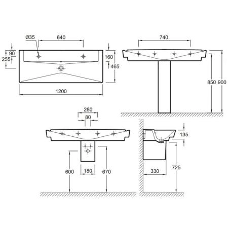 Раковина Jacob Delafon REVE E4824-00 120 см подвесная