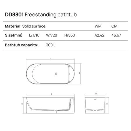 Dea Design Stripes Ванна 171х72х56см., отдельностоящая, Solid Surface, цвет: Black №16