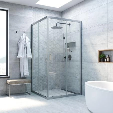 Душевой уголок Vegas-glass ZA NOVO h2000 110 07 01, профиль матовый хром, стекло прозрачное