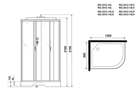 Душевая кабина Niagara NG-3312-14LF 1200х800х2150 низкий поддон 13см стекло матовое