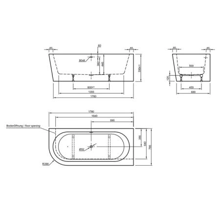 Knief Wall Corner Left Ванна акриловая в правый угол 180x80x60см, щелевой перелив SLOT, цвет: белый