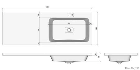 Раковина над стиральной машиной Madera Kamilla 130, правая