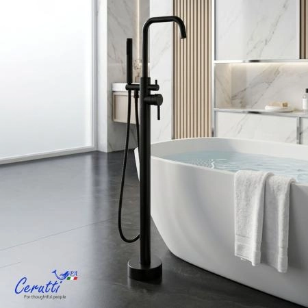 Смеситель напольный Ceruttispa Афра B (AFRA B) из нержавеющей стали, цвет черный матовый