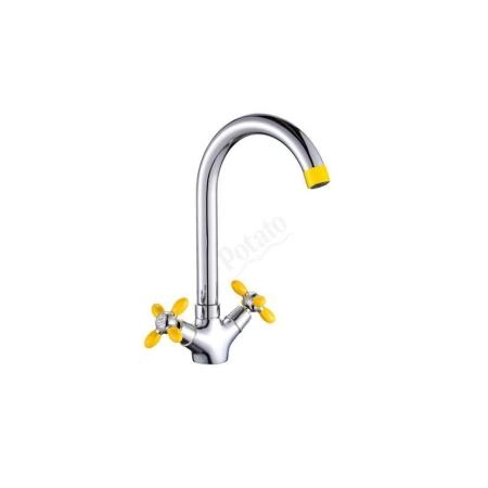 Смеситель Potato Р4471-10 для кухни, жёлтый-хром