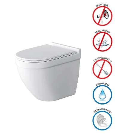 Унитаз Grossman GR-4483SQ (520*360*410) подвесной Безободковый СМЫВ ТОРНАДО Бесшумный