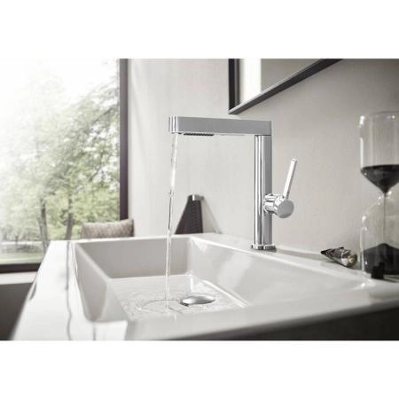 Смеситель Hansgrohe 76063000 Finoris для раковины 229 мм, PushOpen, выдвижной Г излив, 2 режима хром