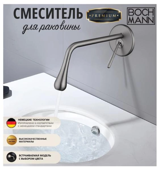 Смеситель для раковины BOCH MANN, TROPFEN-BN BM8928 встраиваемый, матовый никель