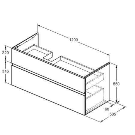 Ideal Standard Finesse Тумба с раковиной 120x50см, подвесная, SX, 2 ящика, 1 отв., цвет: белый матовый