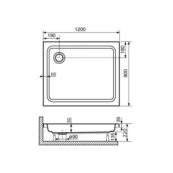 Поддон для душа RGW STYLE PR 16180292-11 90x120 см акрил