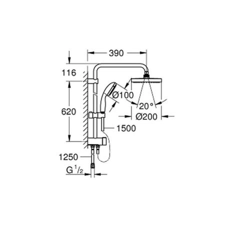 Душевая система Grohe New Tempesta 27389002 200 с переключателем 200, 2/4 режима