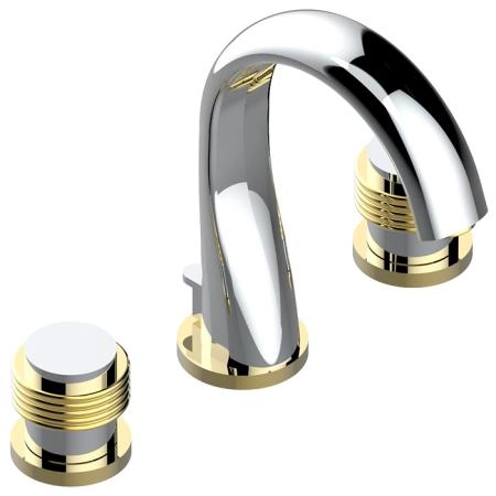 THG Diplomate grooved rings Смеситель для раковины на 3 отверстия, с донным клапаном, цвет: хром/золото
