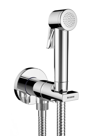 Bossini Mono Paloma Flat Mixer Set гигиенический комплект: смеситель монокомандный, душ с кнопкой подачи воды, шланг 1250 мм, держатель с шланговым подключением, цвет хром