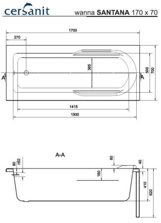 Ванна Cersanit Santana 170x70 см