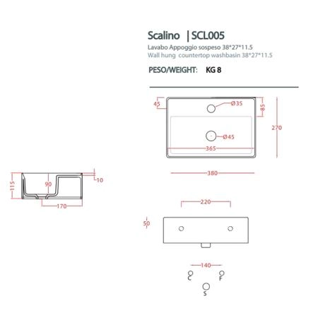 Artceram Scalino Раковина накладная 38х27см, с 1 отв., без слив перелива, цвет: белый.