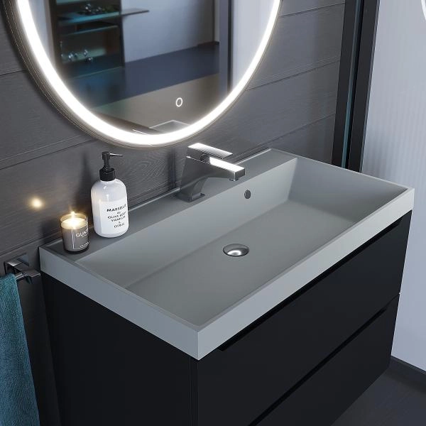 Раковина кварцевая Uperwood Classic Quartz 80 см, серая матовая, платина