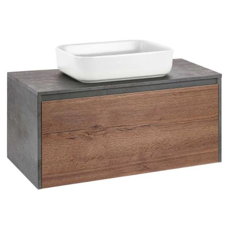 Тумба под раковину Vincea Mesa 1000 подвесная, 1 выкатной/1 скрытый ящик soft close, T.Oak + Beton