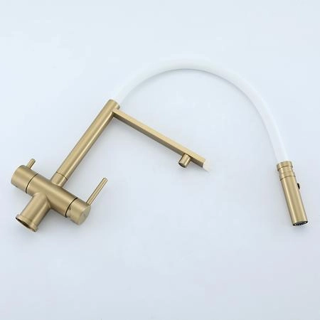 Смеситель GAPPO G4397-83 для кухни с гибким изливом и подключением фильтра, золотой сатин
