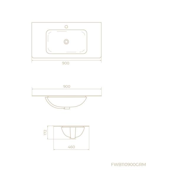 Раковина KNOTLOR ГРАЦИЯ FWB110900GRM, встраиваемая графит, 90 см