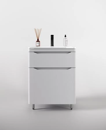 Тумба напольная Style Line Марелла 60 (2 ящ.) Люкс антискрейтч белый матовый, PLUS
