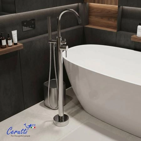 Смеситель напольный Ceruttispa Тобия (TOBIA) из нержавеющей стали, цвет хром